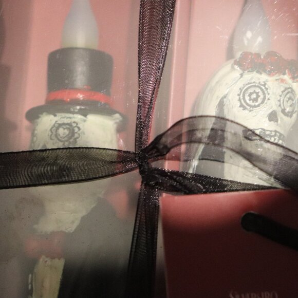 Silverstro 11" flamless candle set Led Dia de los muertos Skeleton candlestick - Picture 2 of 4
